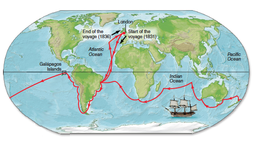 Map of the second voyage of HMS Beagle